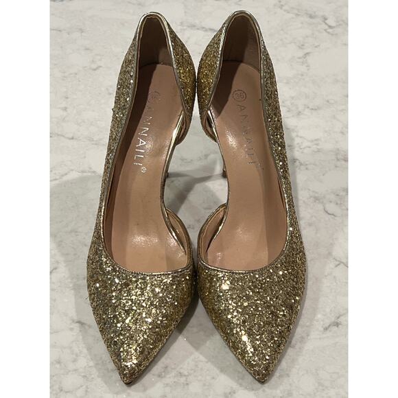 Annaili Women’s Glitters Sparkly D'Orsay Pump Stiletto Heels Size 5.5 Gold Fairy - Picture 3 of 5